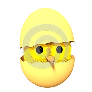 Easter chicken inside an eggshell 3D