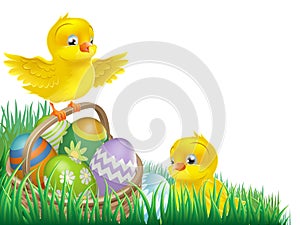 Easter chicks and egg basket