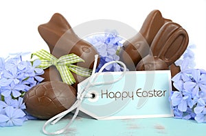 Easter chocolate bunny and Easter eggs