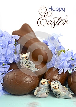 Easter chocolate bunny and Easter eggs