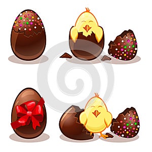 Easter chocolate eggs and chik photo