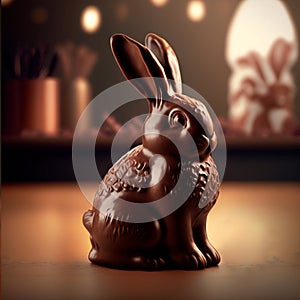 Easter - chocolate figurine rabbits. Postproducted generative AI digital illustration.