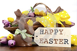 Easter chocolate hamper of eggs and bunny rabbits