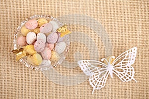 Easter chocolate speckled eggs in bowl