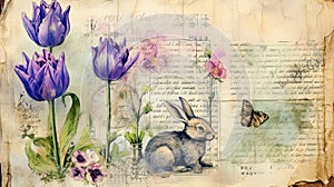 Easter collage with vintage images, ai based