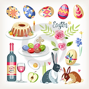 Easter collection set with traditional easter objects
