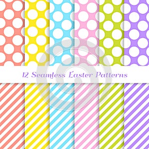Easter Color Candy Stripes and Jumbo Polka Dot Vector Seamless Patterns.