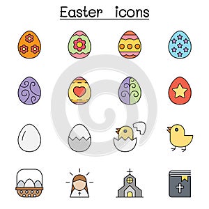 Easter color line icon set