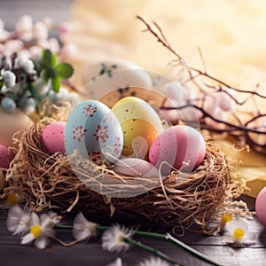 Easter colored eggs in a basket