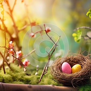 Easter Colored Eggs In a Bird Nest