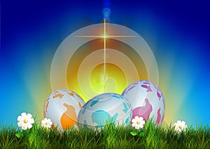 Easter colored eggs, cross light. background wallaper