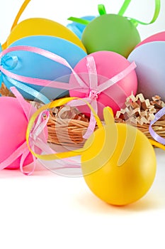 Easter colored eggs on the white background