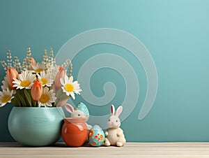 Easter colorful decoration and spring flowers