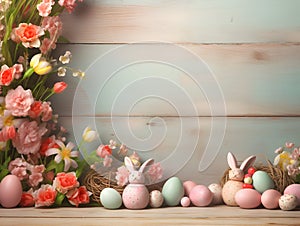 Easter colorful decoration and spring flowers