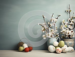 Easter colorful decoration and spring flowers