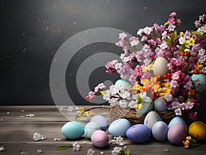 Easter colorful decoration and spring flowers