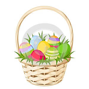 Easter colorful eggs in basket. Vector illustration.