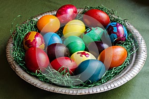 Easter colorful eggs. Closeup view.