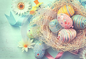 Easter colorful eggs with decorations
