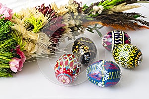 Easter colorful eggs and palm tree