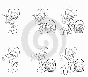 Easter coloring set. Black and white raster illustrations for coloring book.