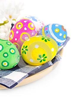 Easter coloured eggs in plate