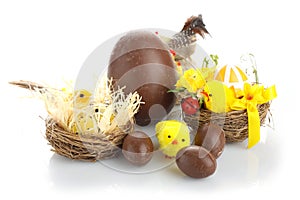 Easter composition with chocolate eggs