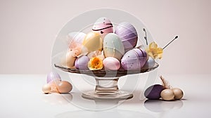Easter Composition with Chocolate Eggs and Spring Flowers on Pink Background