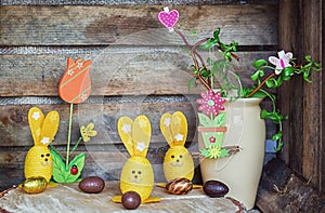 Easter composition of Easter eggs and Easter bunnies, a wriggle photo