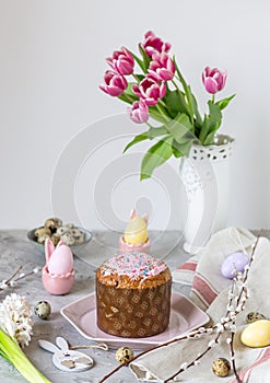 Easter composition with eggs and flower