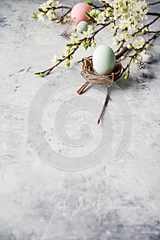 Easter composition on grey concrete backgrount