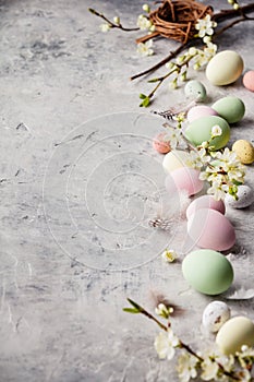 Easter composition on grey concrete backgrount