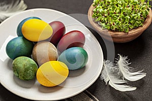 Easter composition - painted eggs on a plate