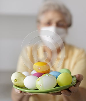 Easter concept. Elderly woman. Healthcare concept