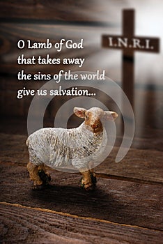Easter concept with text in english, lamb and cross symbol
