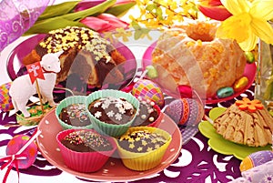 Easter confectionery on festive table