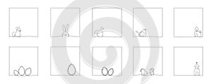 Easter continuous one line hand drawing frames pack. Vector illustration isolated on white background for post in social