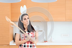 Easter Cook with Bunny Ears and Huge Wooden Spoon