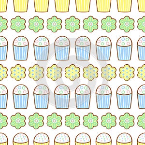 Easter cookies pattern, card - Easter cake and flowers.
