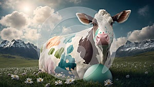 Easter Cow with Egg, Generative AI