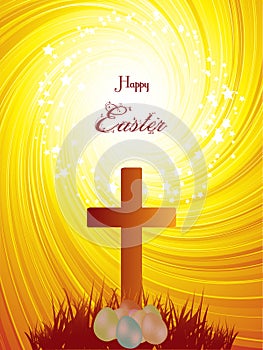 Easter Cross and eggs on abstract background