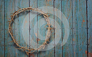 Easter Crown of Thorns on a wood plank rustic background