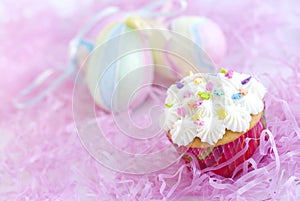 Easter Cupcake with sprinkles and Easter Eggs
