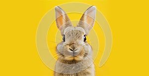 Easter cute bunny portrait on yellow background