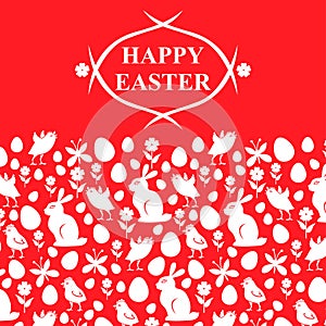 Easter cute card on red background
