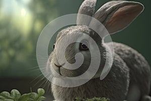 Easter Cute Gray Bunny Rabbit With Long Ears
