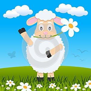 Easter Cute Lamb in a Meadow