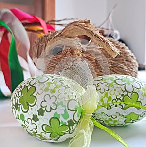 Easter in the Czech republic with easter eggs, rabbit and carapace