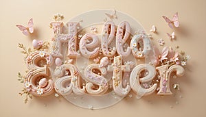 Easter 3D Typography Design with Floral and Egg Decorations