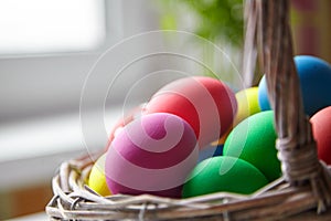 Easter Day, basket with colorful Easter Eggs